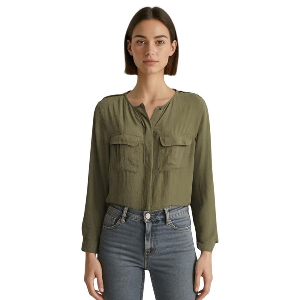 H&M Olive Green Button Down Long Sleeve Top Size 6